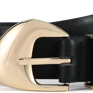 Women's Faux Leather Belt Gold Buckle 29-32 Inch Waist for Jeans Dress Pants